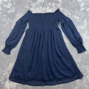 Flying Tomato Navy Blue Smocked Off The Shoulder Mini Dress Boho Size Small